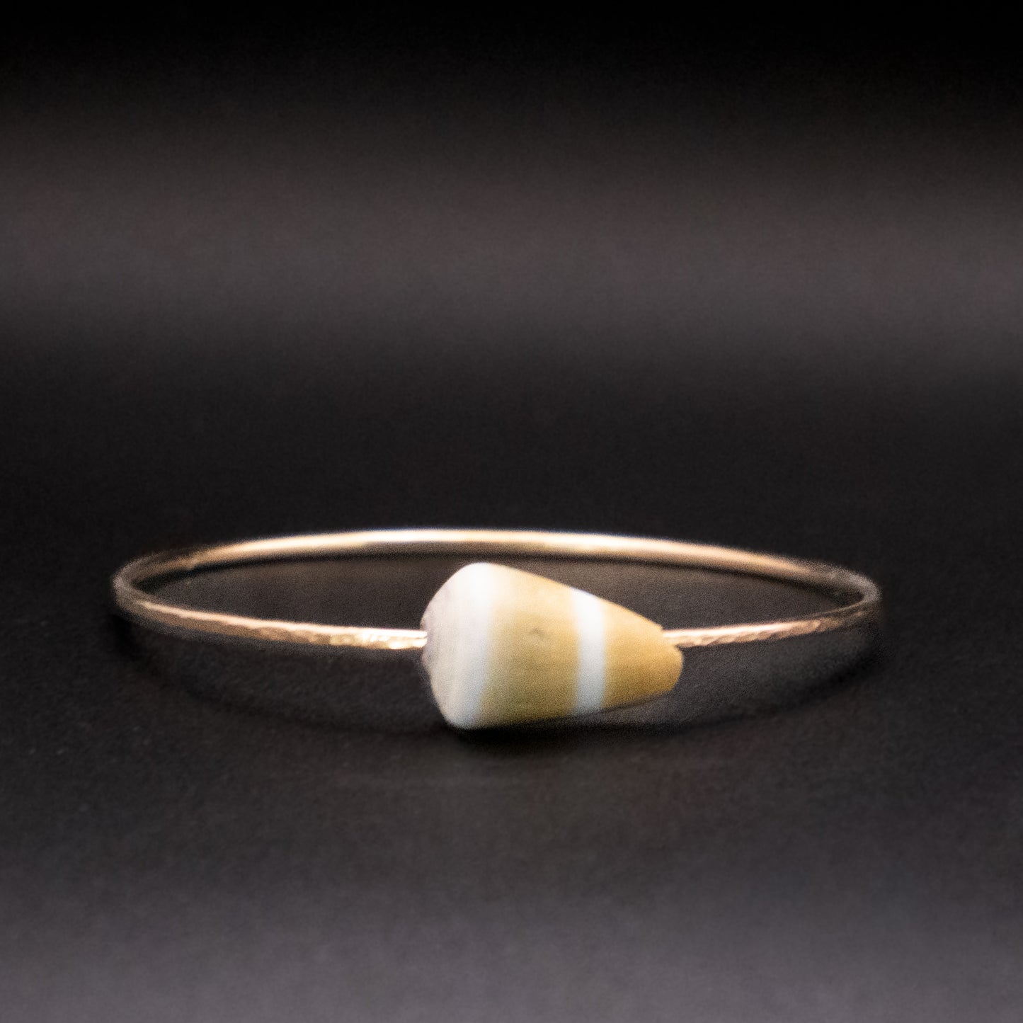Hawaiian Golden Yellow Cone Shell Bangle | Hammered Gold Filled | Size M