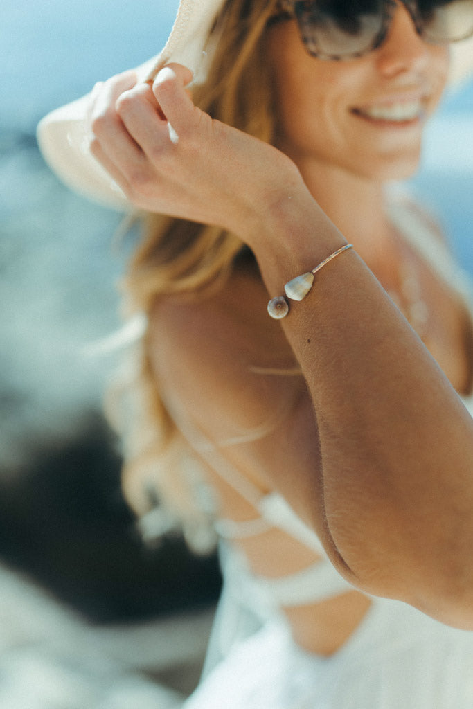 Double Hawaiian Olive Green Cone Cuff | Hammered Gold Filled | Up to 6.5” Wrist