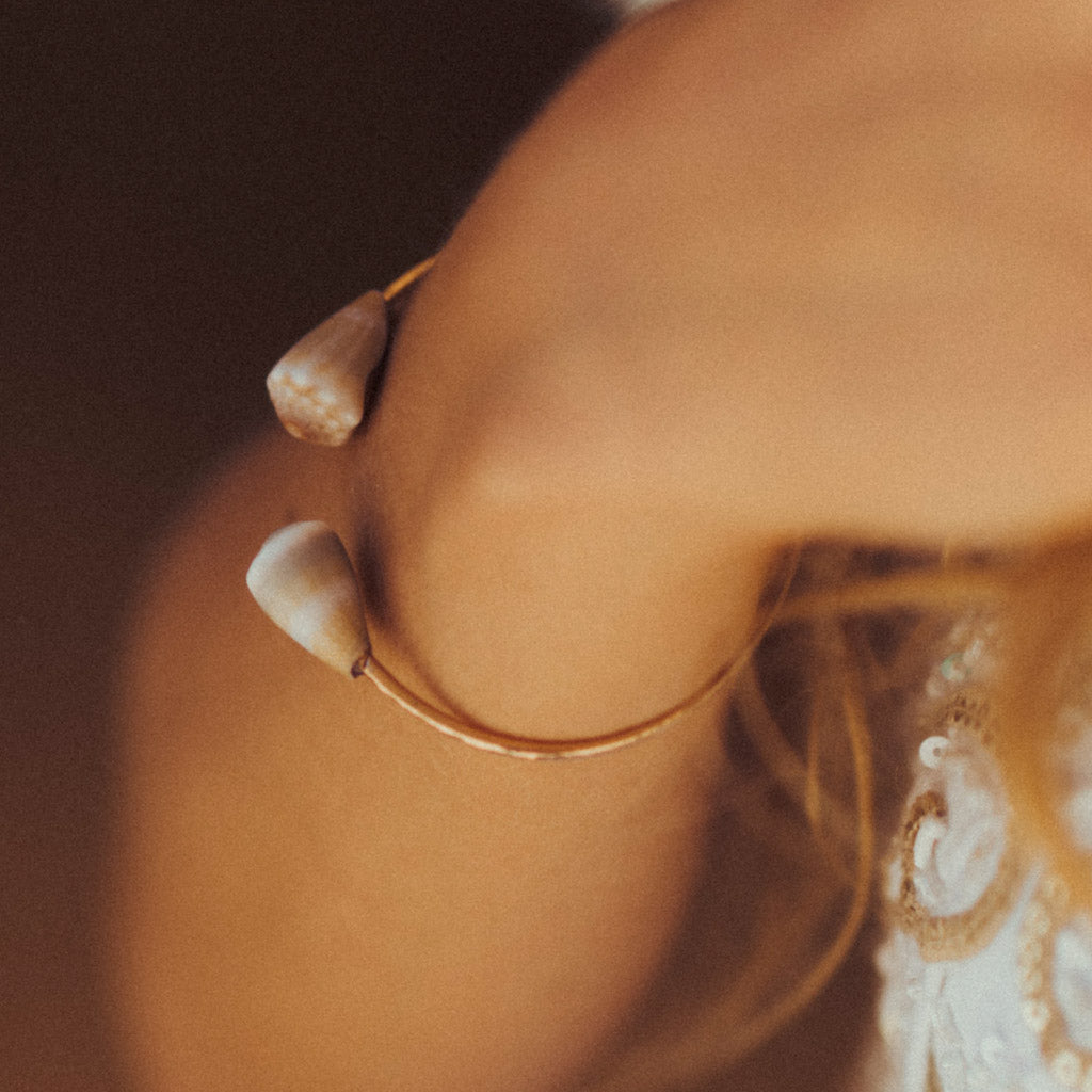 Double Hawaiian Olive Green Cone Cuff | Hammered Gold Filled | Up to 6.5” Wrist