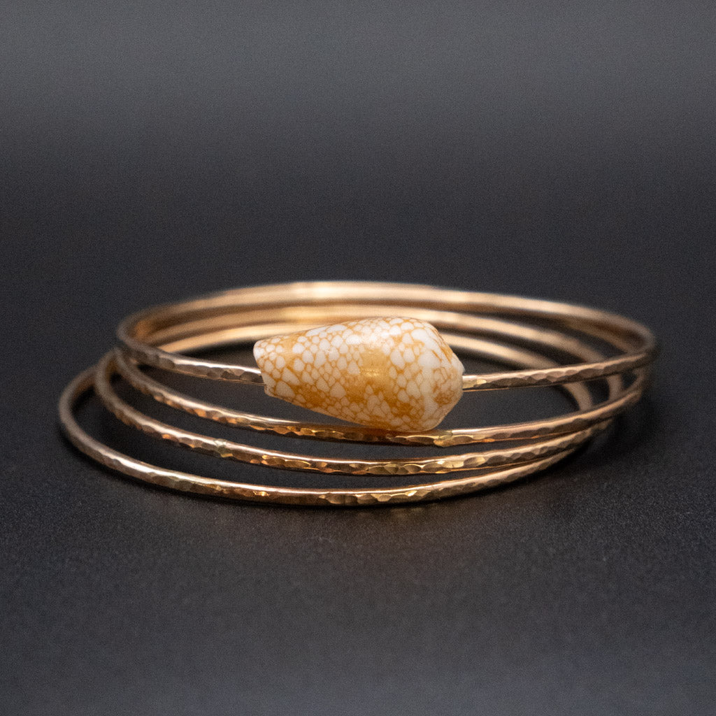 Endemic Hawaiian Penniform Cone Shell Bangle | Hammered Gold Filled | Size S/M