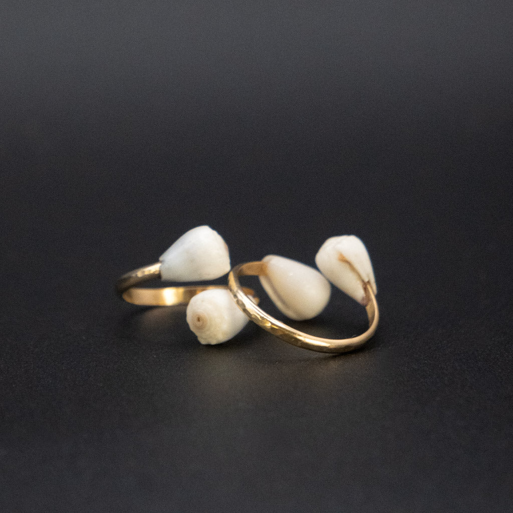 Hawaiian Cone Shell Ring | Hammered Gold Filled | Slightly Adjustable Sizing