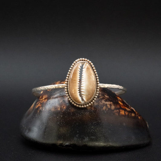 Cowrie Shell Cuff | Hammered Sterling Silver | Up to 6.5" Wrist