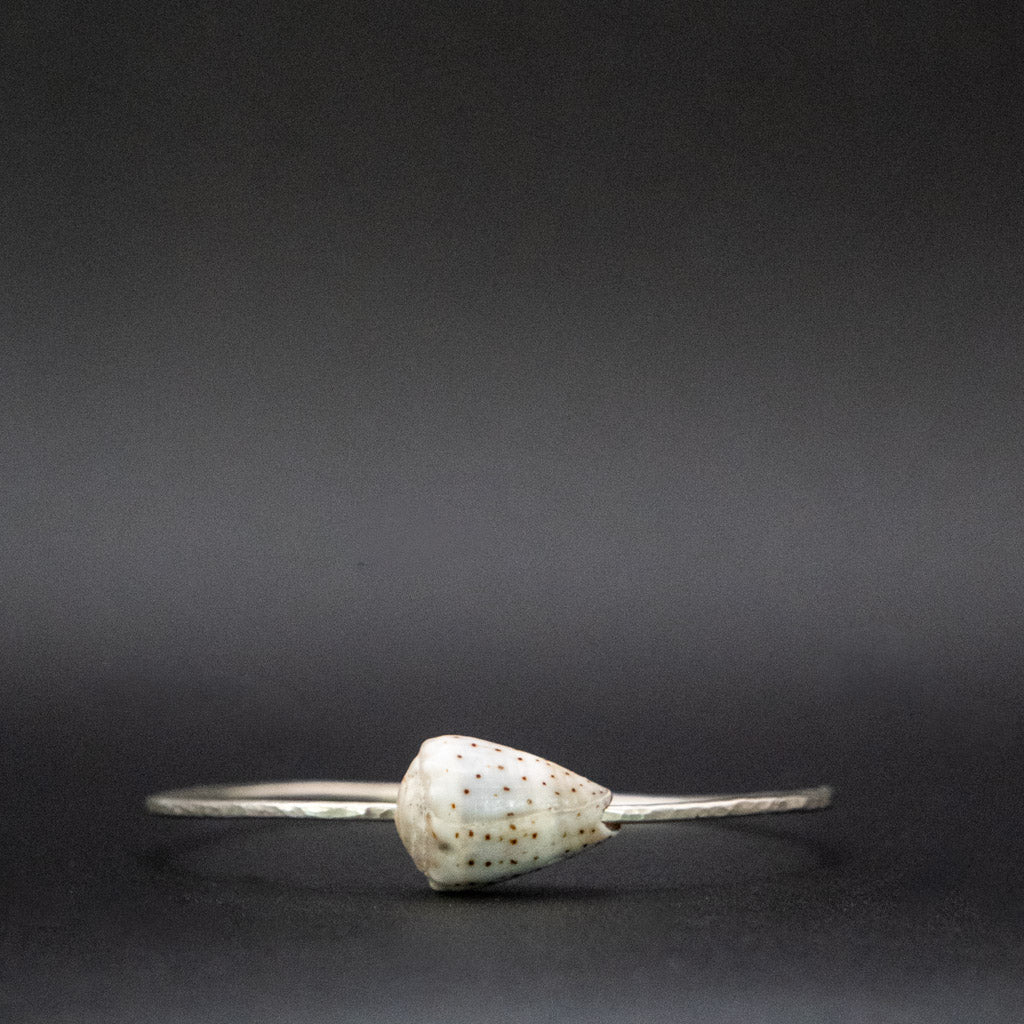 Hawaiian Abbreviated Cone Shell Bangle | Hammered Sterling Silver | Size S