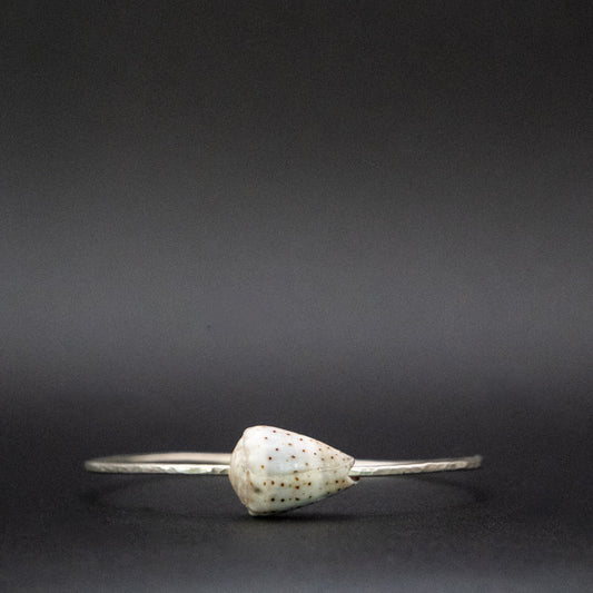 Hawaiian Abbreviated Cone Shell Bangle | Hammered Sterling Silver | Size S