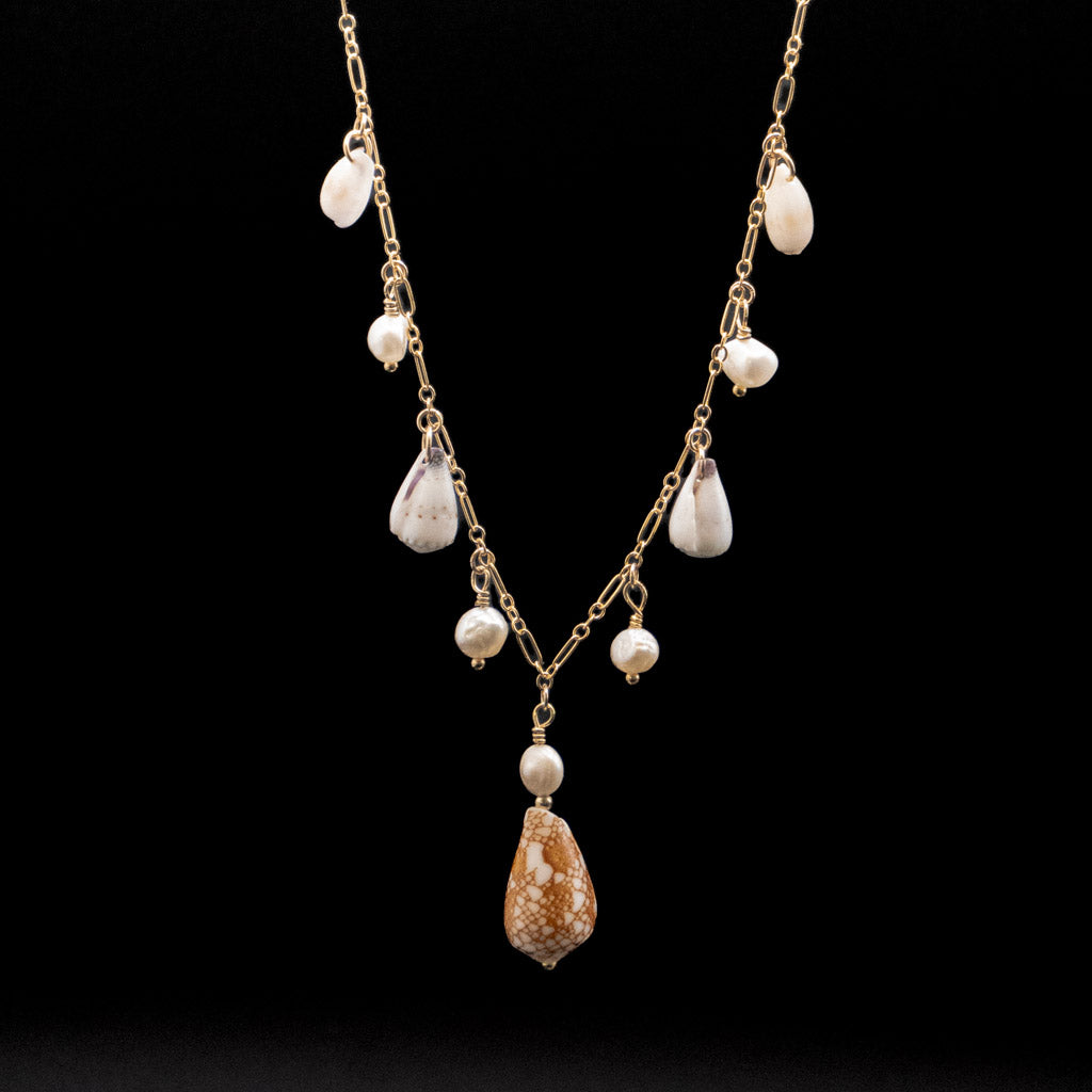 Hawaiian Penniform Charm Necklace | Gold Filled Shell & Pearl Necklace