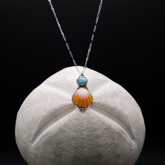 Sunrise Shell and Larimar Princess Pendant Necklace | Sterling Silver