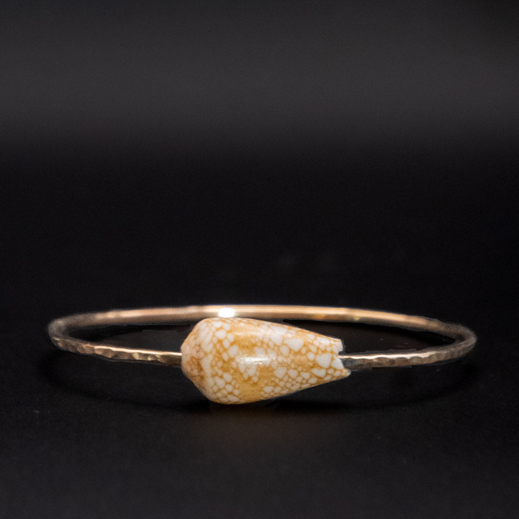 Endemic Hawaiian Penniform Cone Shell Bangle | Hammered Gold Filled | Size S/M